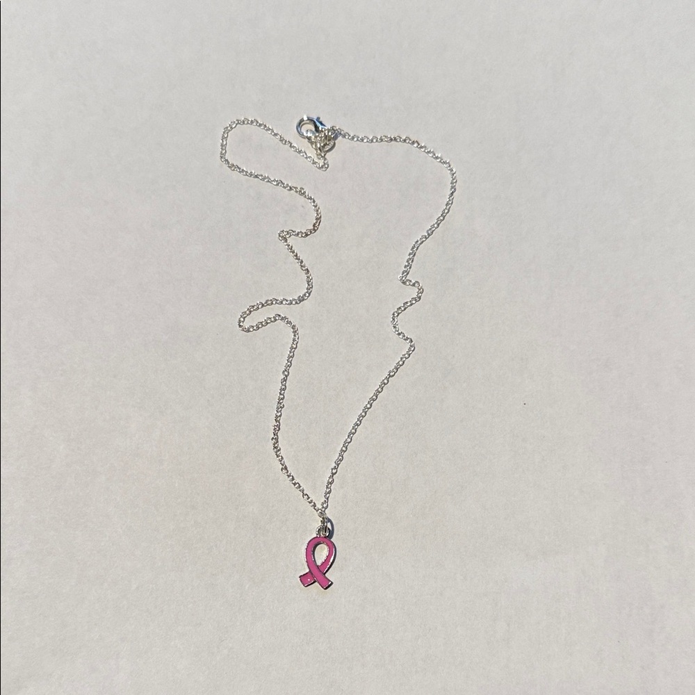 Pink Ribbon Pendant Necklace - Women Jewelry